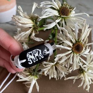 African Handmade leather bracelet carved elephant